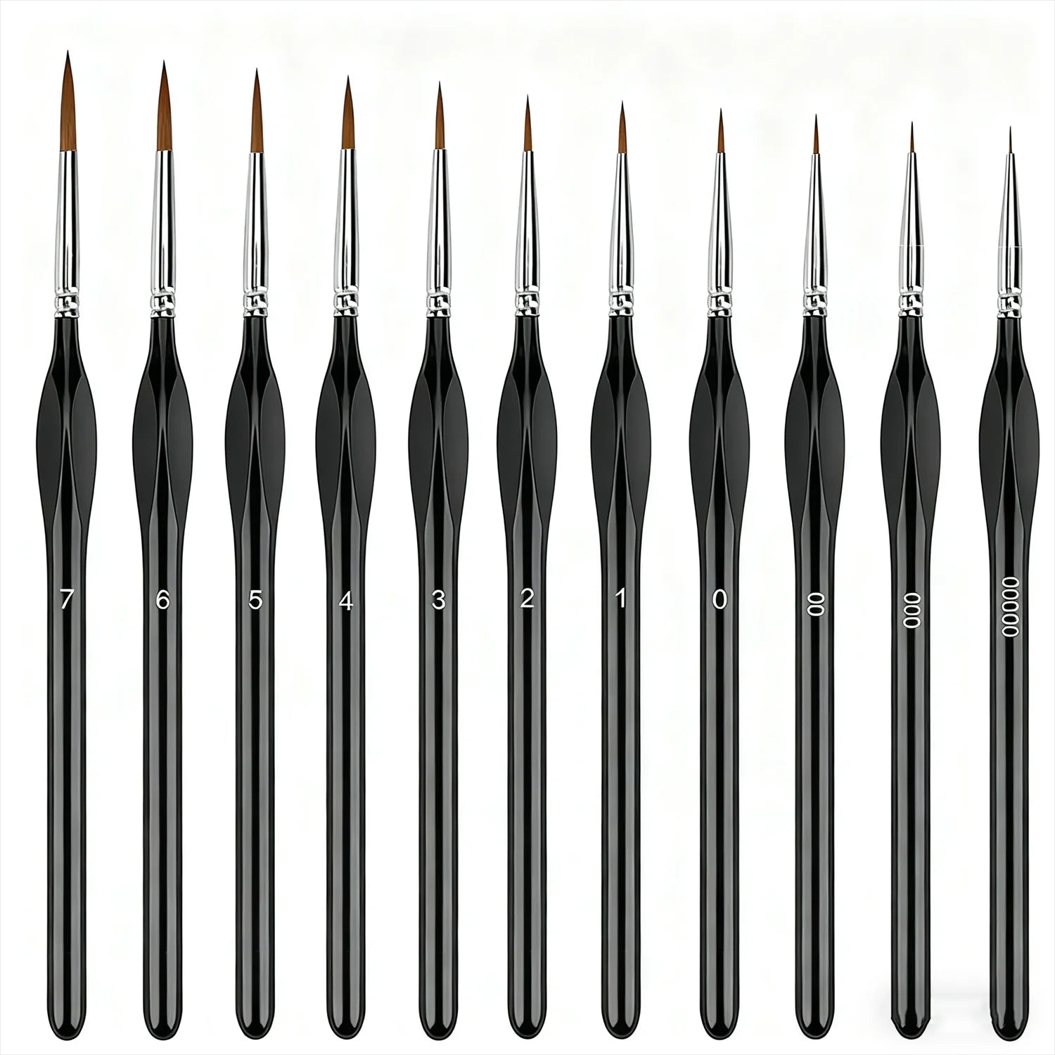 Kit de 11 Pincéis Para Detalhes Extra-Finos em Cerdas de Marta