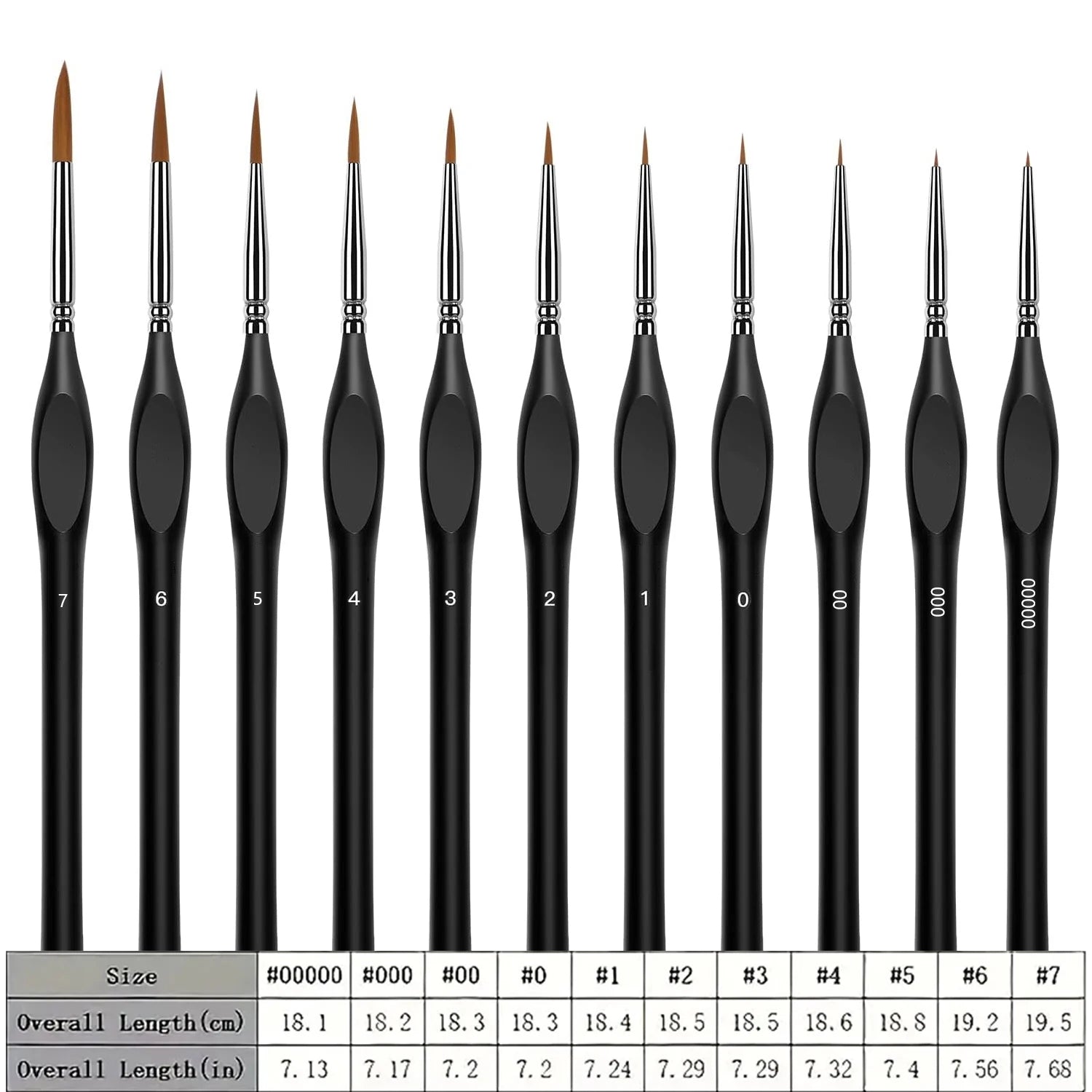 Kit de 11 Pincéis Para Detalhes Extra-Finos em Cerdas de Marta