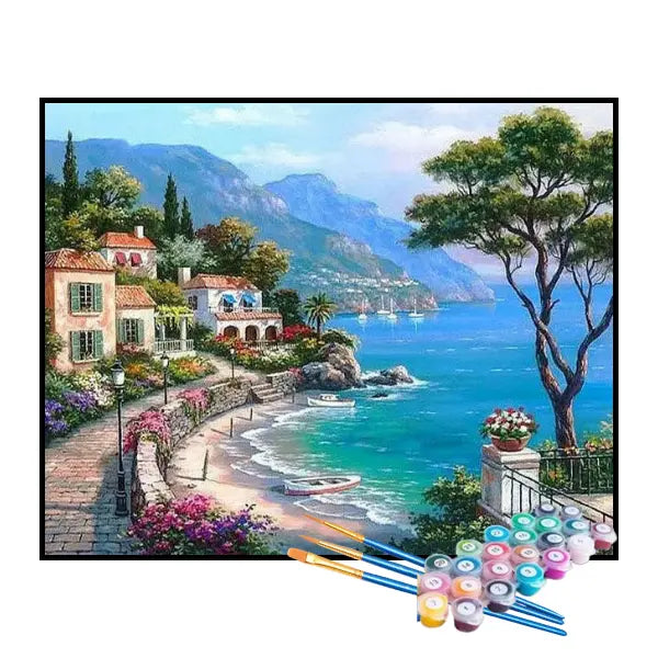 Kit de Pintura Numerada - Casas Encantadoras à Beira-mar