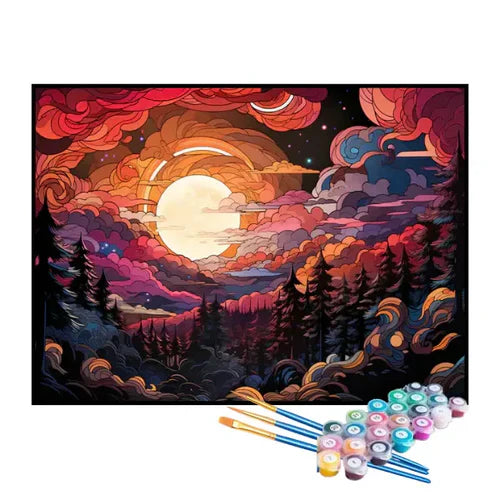 Kit de Pintura Numerada - Nascer do Sol no Céu Ilustrado