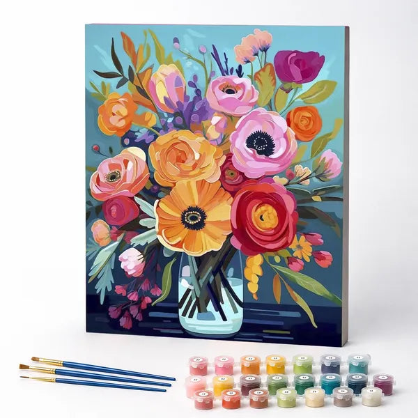 Kit de Pintura Numerada - Buquê de Flores Coloridas