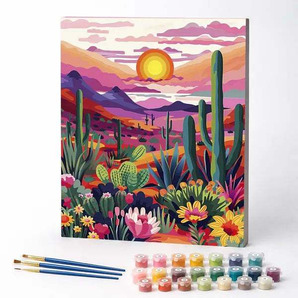 Kit de Pintura Numerada - Cactos e Pôr do Sol no Deserto