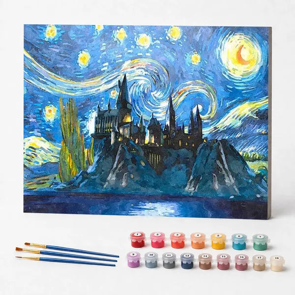 Kit de Pintura Numerada - Castelo de Hogwarts sob a Noite Estrelada