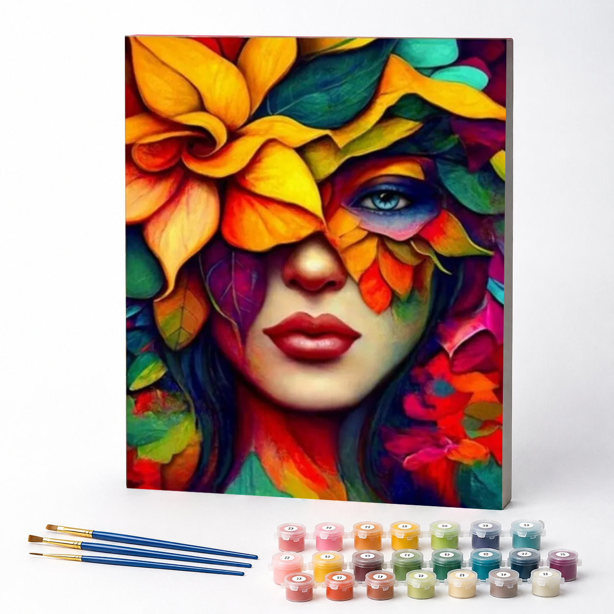Kit de Pintura Numerada - Flores Coloridas e Olhos Azuis