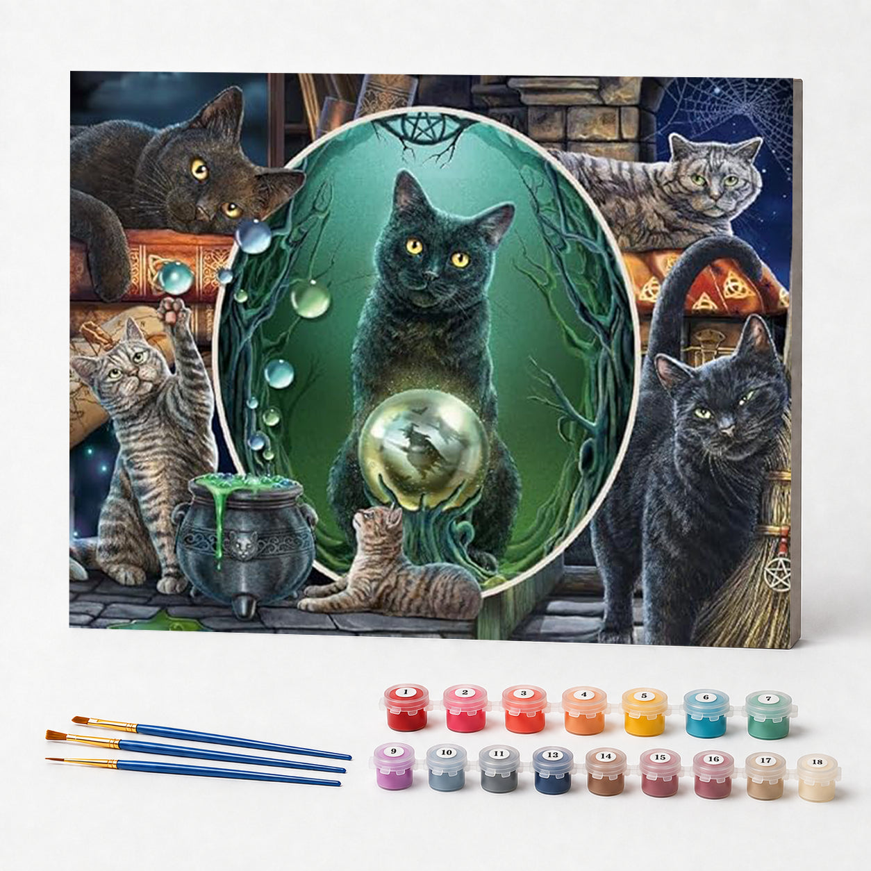 Kit de Pintura Numerada - Gato Preto Místico