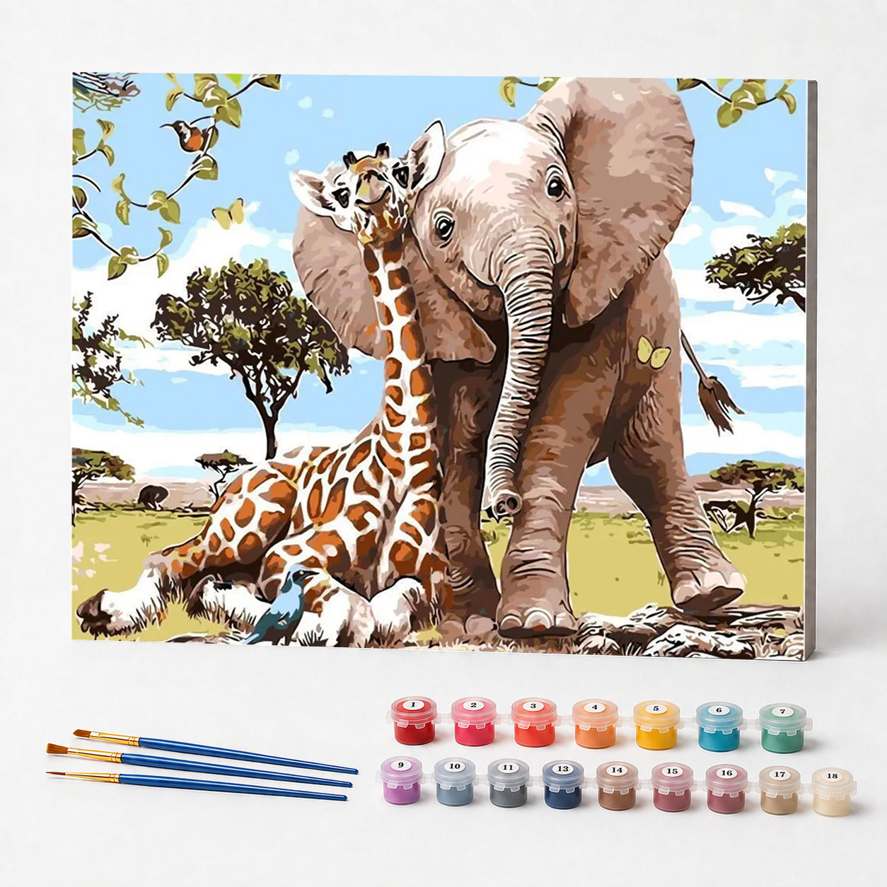 Kit de Pintura Numerada - Girafa e Elefante