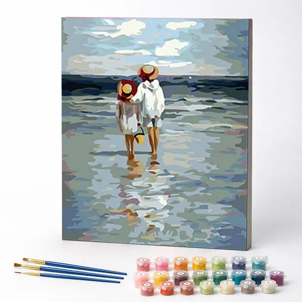 Kit de Pintura Numerada - Mãe e Filha no Mar em Aquarela