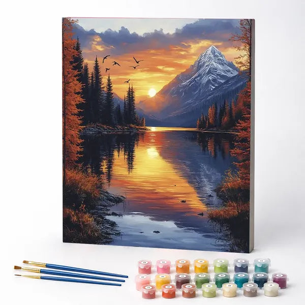 Kit de Pintura Numerada - Montanhas ao Pôr do Sol