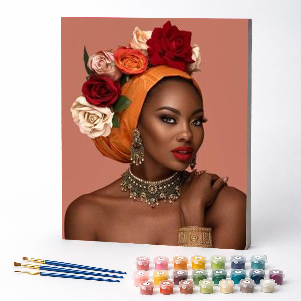 Kit de Pintura Numerada - Mulher Africana com Rosas