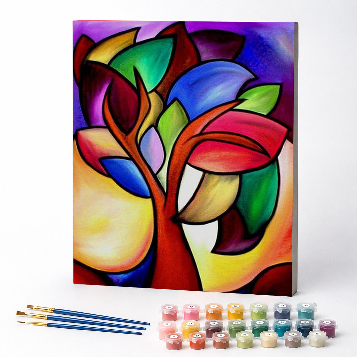 Kit de Pintura Numerada - Pétalas Coloridas na Árvore