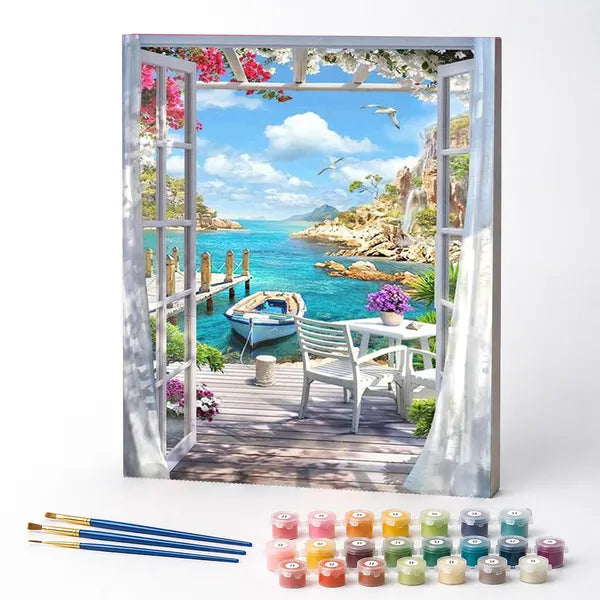 Kit de Pintura Numerada - Varanda à Beira-Mar