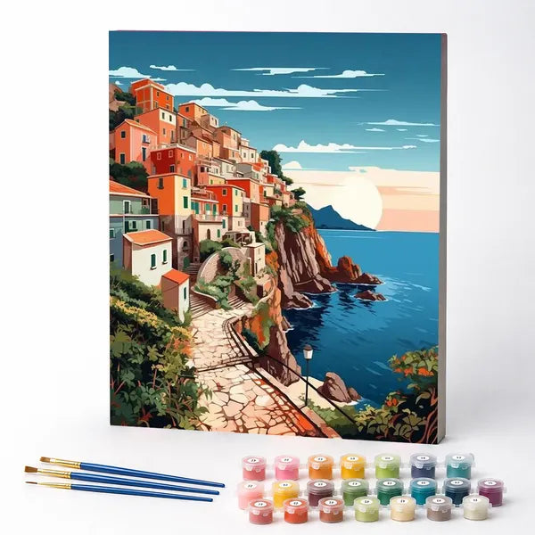 Kit de Pintura Numerada - Vilarejo à Beira-Mar na Costa