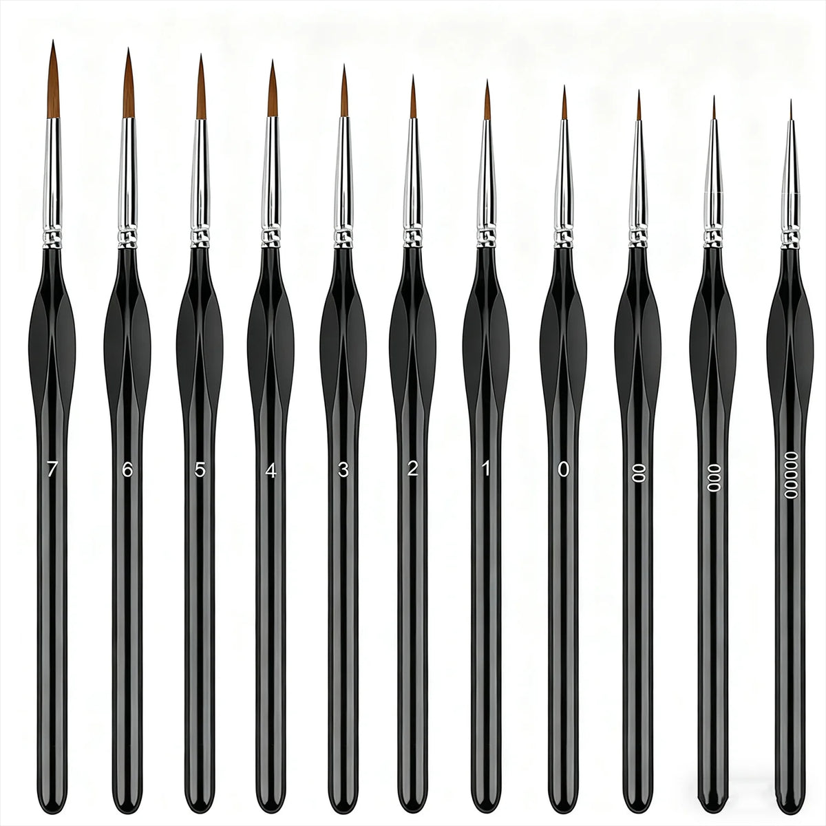 Kit de 11 Pincéis Para Detalhes Extra-Finos em Cerdas de Marta