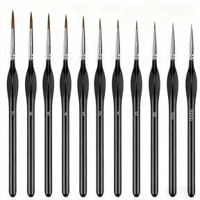 Kit de 11 Pincéis Para Detalhes Extra-Finos em Cerdas de Marta
