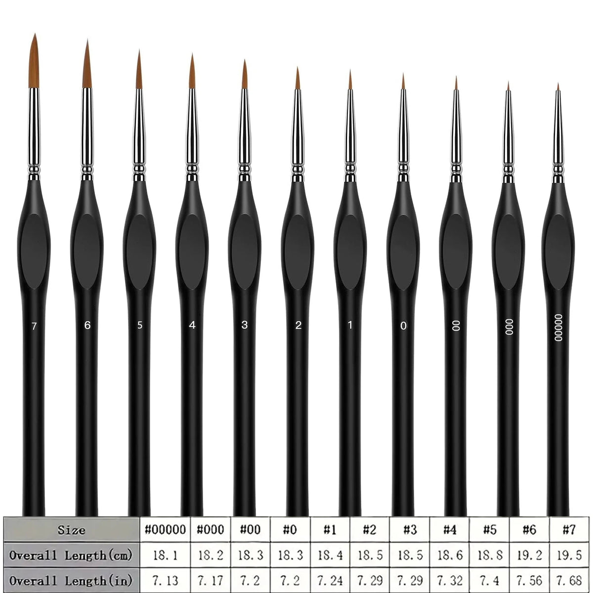 Kit de 11 Pincéis Para Detalhes Extra-Finos em Cerdas de Marta