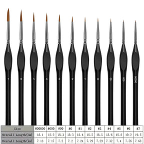 Kit de 11 Pincéis Para Detalhes Extra-Finos em Cerdas de Marta