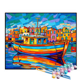 Kit de Pintura Numerada - Barco Colorido no Rio