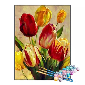 Kit de Pintura Numerada - Buquê de Tulipas Coloridas