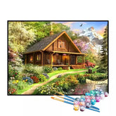 Kit de Pintura Numerada - Cabana nas Montanhas Floridas