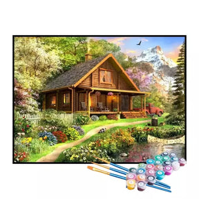 Kit de Pintura Numerada - Cabana nas Montanhas Floridas