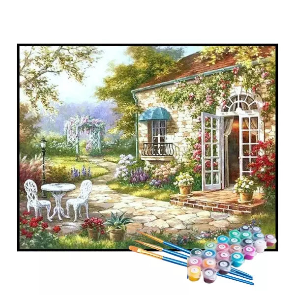 Kit de Pintura Numerada - Casa de Campo no Jardim Florido