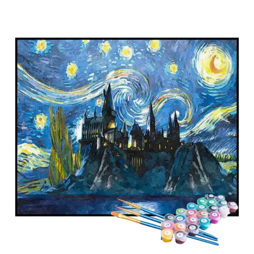 Kit de Pintura Numerada - Castelo de Hogwarts sob a Noite Estrelada