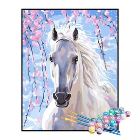 Kit de Pintura Numerada - Cavalo Branco na Primavera