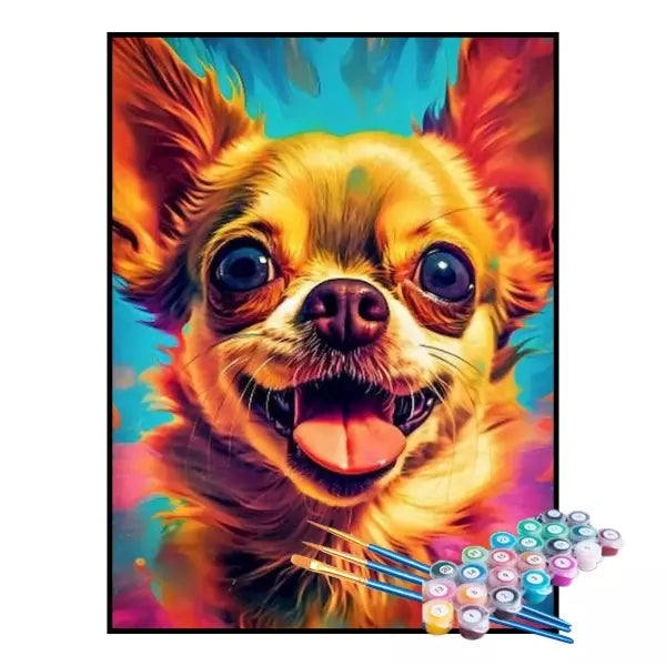 Kit de Pintura Numerada - Chihuahua com Fundo Colorido
