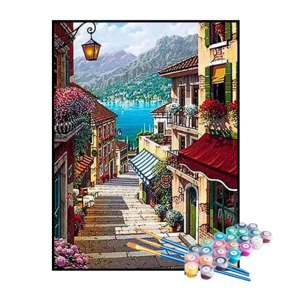Kit de Pintura Numerada - Escadaria no Vilarejo