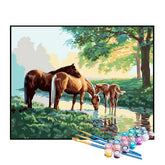 Kit de Pintura Numerada - Família de Cavalos no Lago