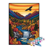 Kit de Pintura Numerada - Floresta com Cachoeira Colorida