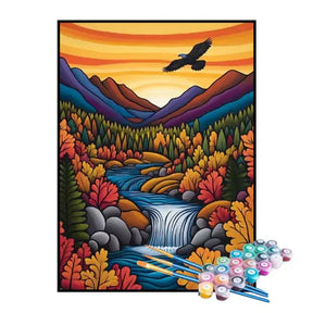 Kit de Pintura Numerada - Floresta com Cachoeira Colorida
