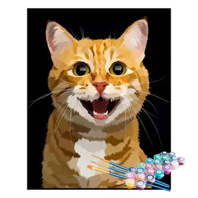 Kit de Pintura Numerada - Gato Laranja Sorridente