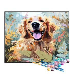 Kit de Pintura Numerada - Golden Retriever Brincando no Jardim