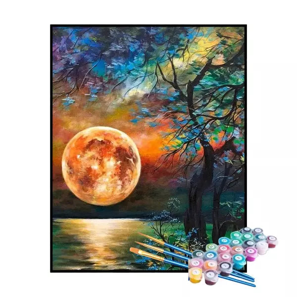 Kit de Pintura Numerada - Lua Dourada no Lago