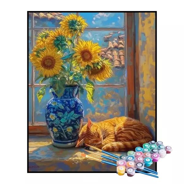 Kit de Pintura Numerada - Soneca ao Sol com Girassóis