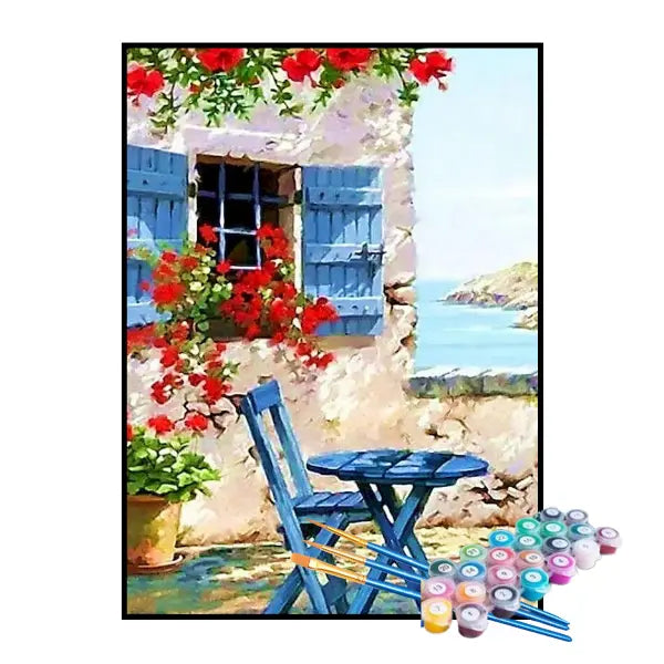 Kit de Pintura Numerada - Varanda Florida na Casa de Praia