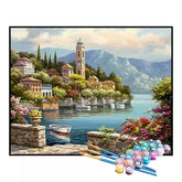 Kit de Pintura Numerada - Vila à Beira do Lago Azul