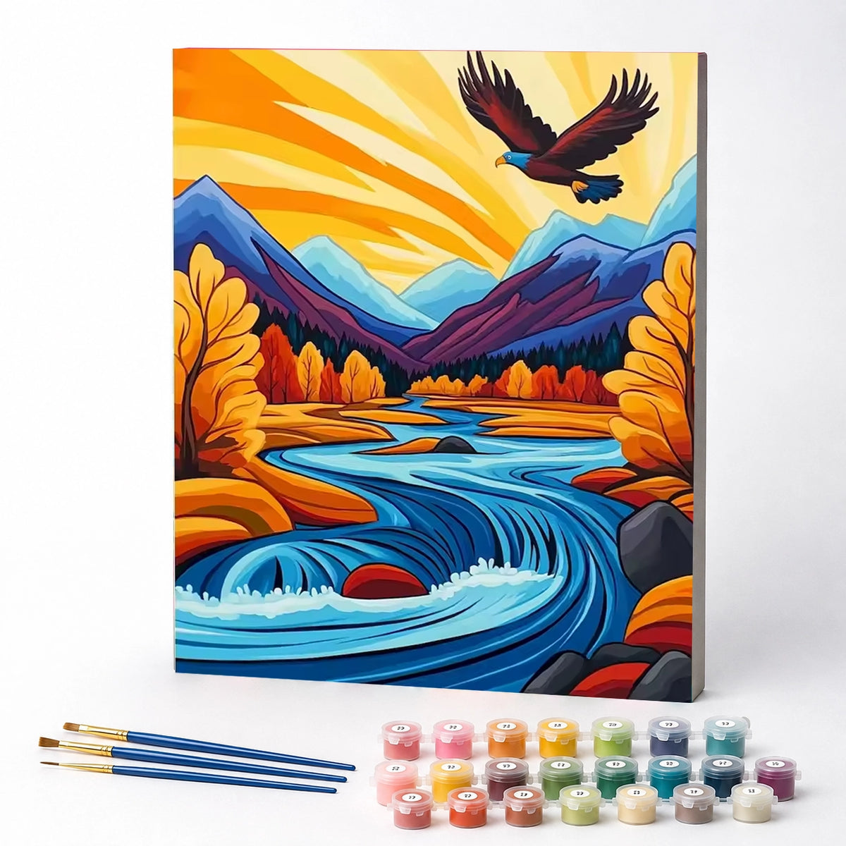 Kit de Pintura Numerada - Águia Sobrevoando o Rio
