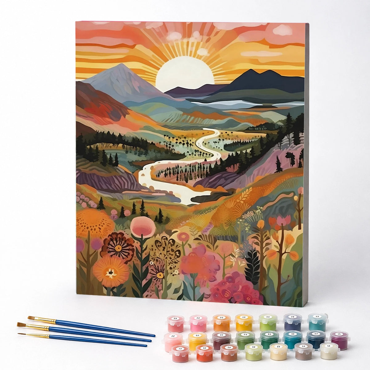 Kit de Pintura Numerada - Amanhecer Dourado no Vale