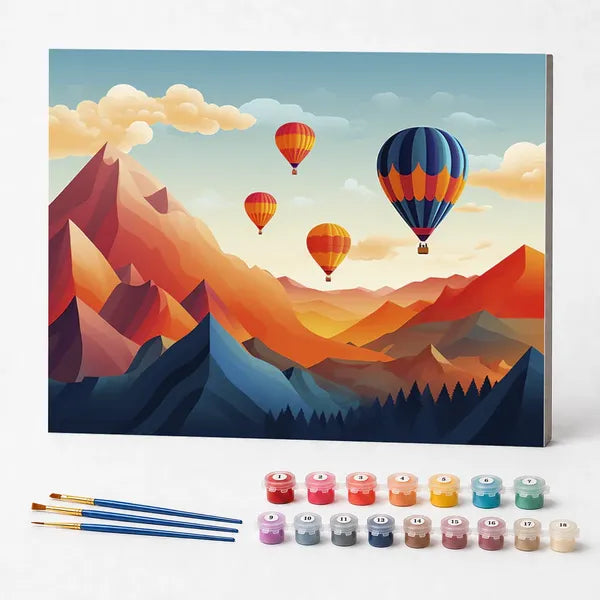 Kit de Pintura Numerada - Balões Voando Entre as Montanhas