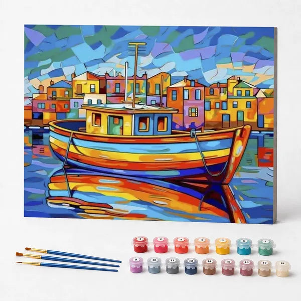 Kit de Pintura Numerada - Barco Colorido no Rio