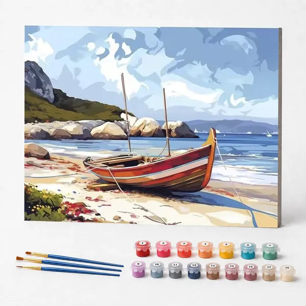 Kit de Pintura Numerada - Barquinho na Praia