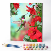 Kit de Pintura Numerada - Beija-flor na Flor Vermelha