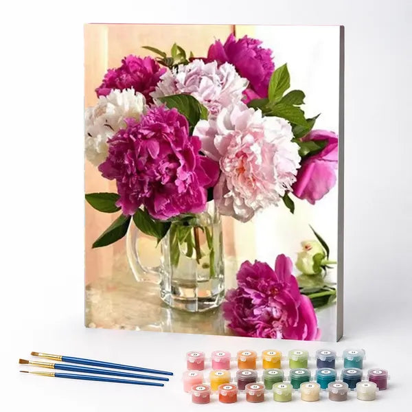Kit de Pintura Numerada - Buquê de Peônias em Vidro