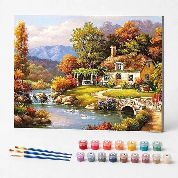 Kit de Pintura Numerada - Cabana Tranquila na Floresta