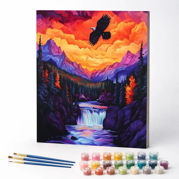 Kit de Pintura Numerada - Cachoeira Sob o Céu Colorido