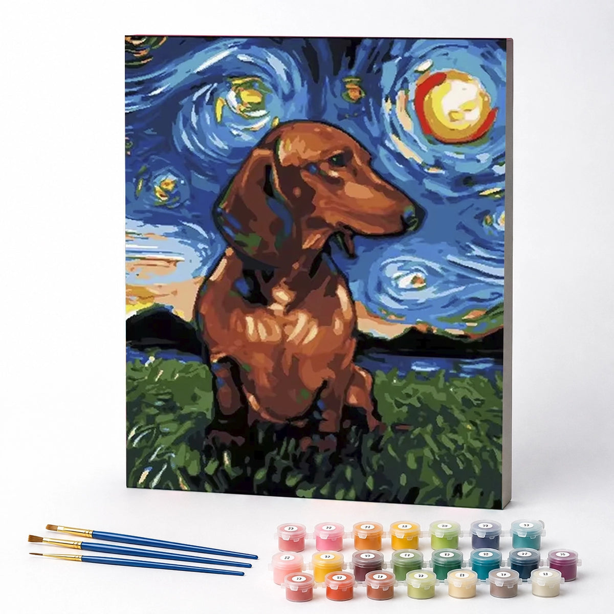 Kit de Pintura Numerada - Cachorro na Noite Estrelada