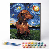 Kit de Pintura Numerada - Cachorro na Noite Estrelada