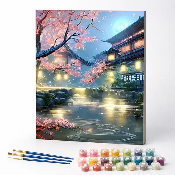 Kit de Pintura Numerada - Casa Oriental com Cerejeira